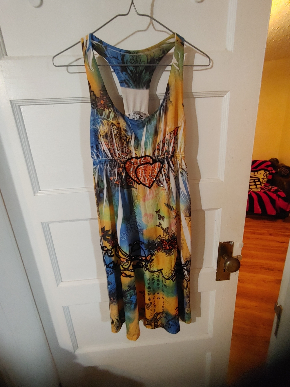 Multicolor Racerback Midi Dress with Heart Motif